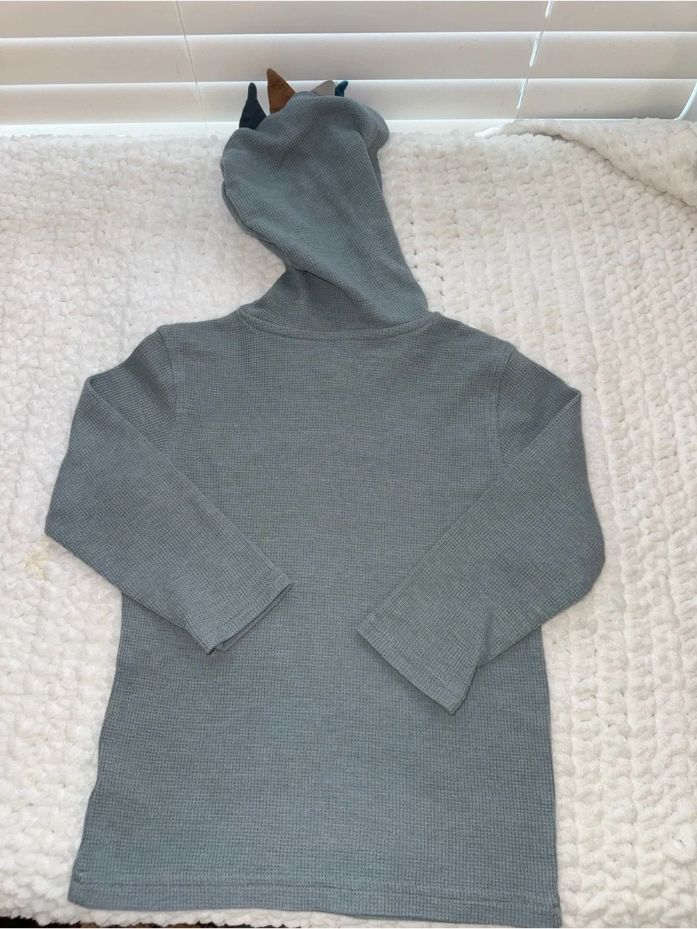 Light Blue Dino Hooded Waffle Knit Top - Kids